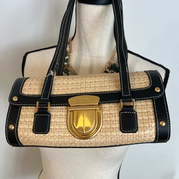 maxx new your Handbags - Chic Black and Tan Woven Shoulder Bag
